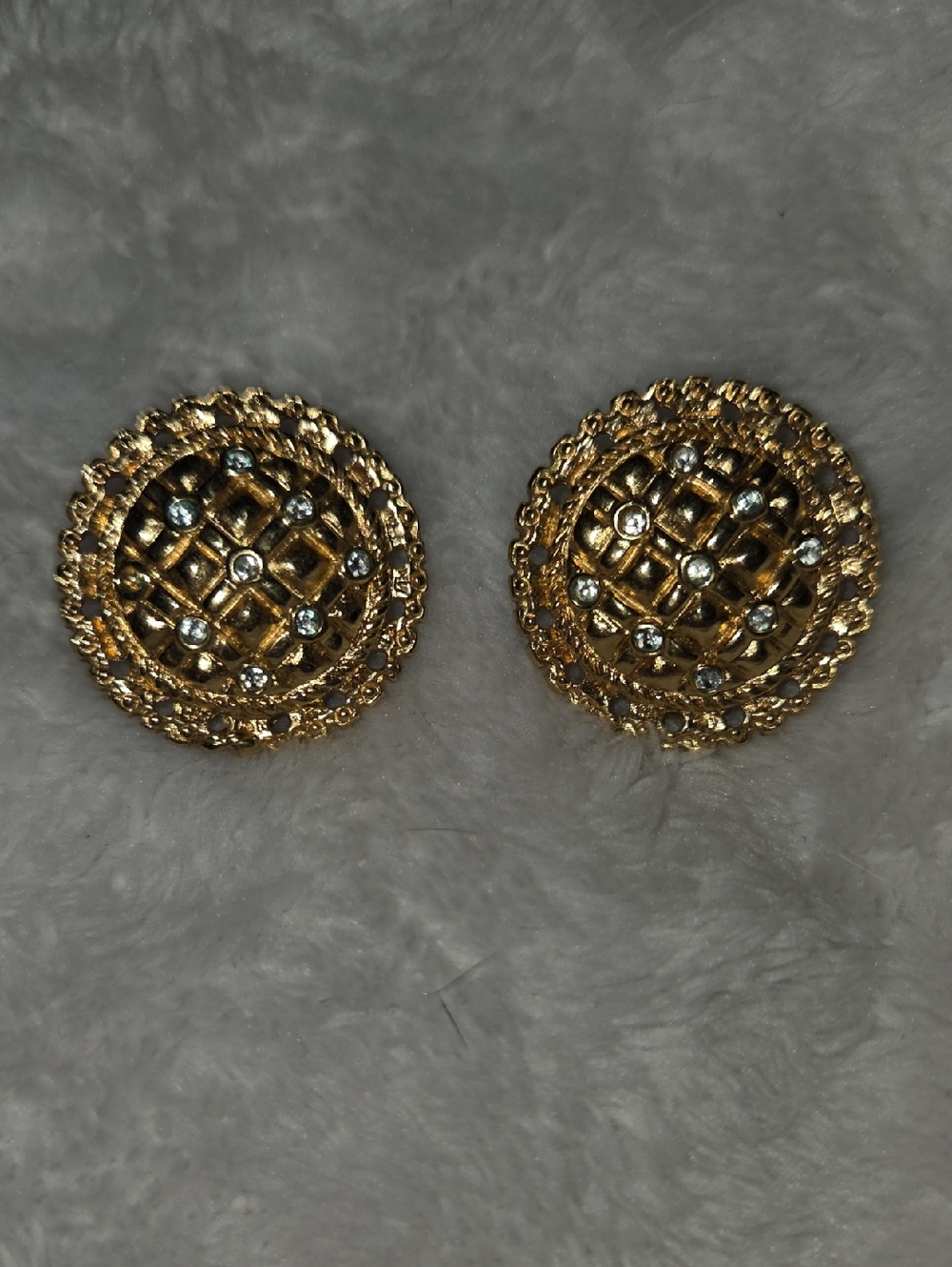 St. John Vintage Gold Filigree Button Clip On Earrings.